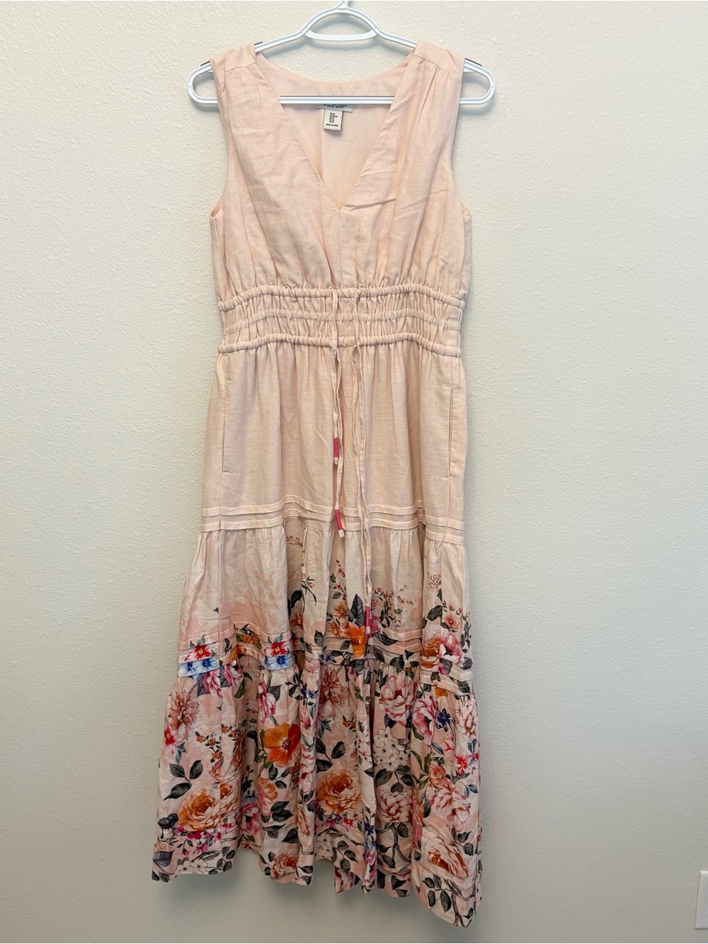 Rachel Zoe Maxi Dress Womens Pink Floral Linen Blend Somerset Cottage Size M